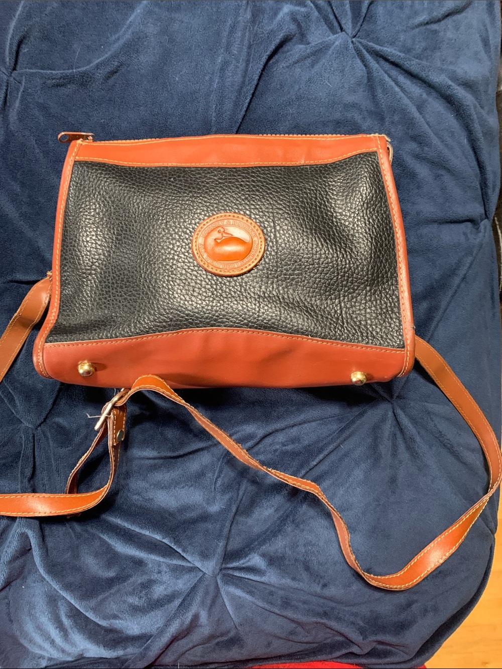 Dooney & Bourke Black Pebbled Leather with Brown Trim Shoulder Bag